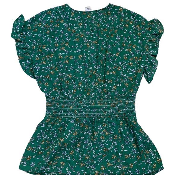 Max Studio Green Floral Print Short Sleeve V Neck Blouse Medium Tie Front Top - Picture 5 of 8